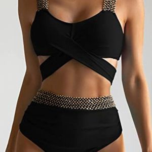 Eomenie Women Two Piece Cross Wrap Bathing Suit Tie Back Swimsuit